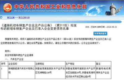 奇瑞新能源前8月销量同比增长231%，加速布局道路机动车辆生产